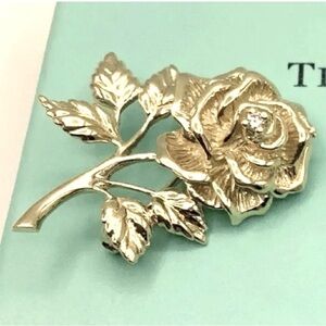Authentic 14k Diamond Tiffany & Co. Rose Flower brooch